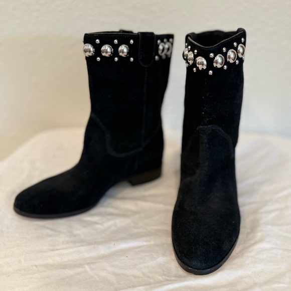 Michael Kors Black Suede Heeled Boots with Silver Embellishments - Picture 1 of 9